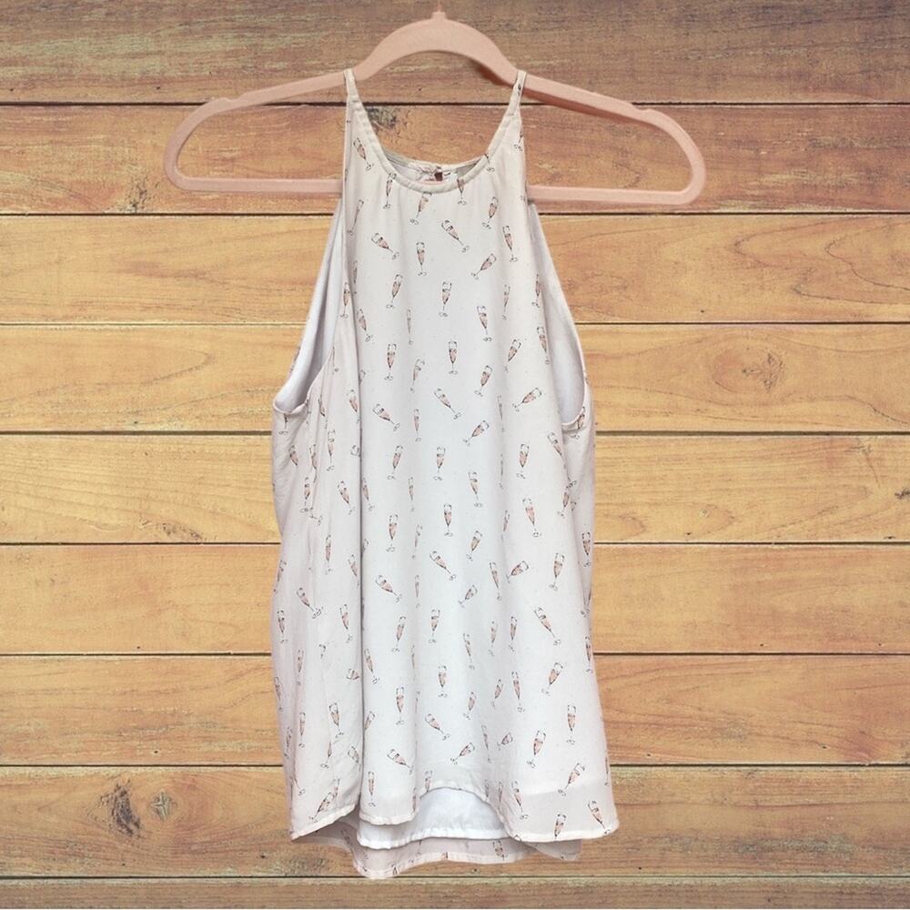 Joie silk halter tank with champagne glass print